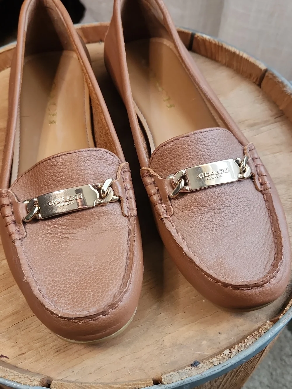 Coach Driving Loafers Pebbled Coral Leather Size 6.5B